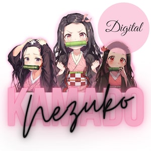 Vetor de anime legal para camiseta - Clipart de mangá digital para download instantâneo - D3m0nn Sl4y3rr - N3zuk0 K4m4doo