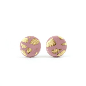 Dusty pink and Gold earrings, Dusty Pink and Gold Leaf studs, Pink and Gold studs, Dusty Pink earrings, Gold leaf earrings, Ceramic studs