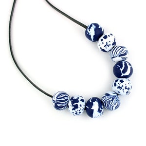 Reserved for Elizabeth Navy Marble Necklace, Marble Bead Necklace, Navy and White Necklace, Statement Necklace, Navy Bead Necklace image 1