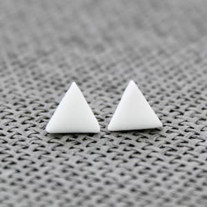 White Triangle Studs, White Triangle Earrings, Minimalist Earrings, White Minimalist Studs, Triangle Studs, White Earrings, Geometric studs