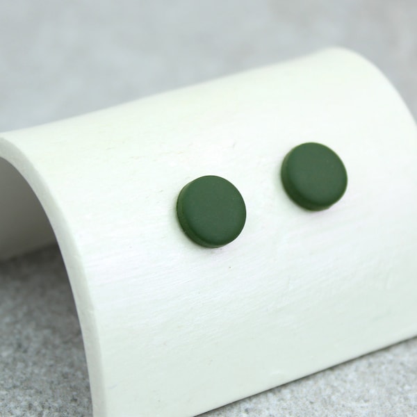 Khaki Green Studs, Green Studs, Matte Green Studs, Olive Green Earrings, Minimalist Dot Studs, Green Earrings, Everyday Earrings, Clay Studs