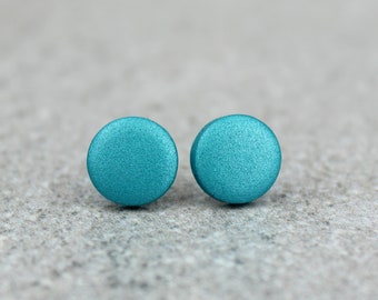 Metallic Turquoise Earrings, Turquoise Dot Studs, Iridescent Earrings, Turquoise Earrings, Minimalist Earrings, Shimmering Turquoise Studs