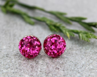 Magenta Glitter Ohrstecker, Magenta Ohrringe, Magenta Glitter Ohrringe, Glitter Resin Ohrringe, Resin Ohrstecker, Pink Glitter Ohrstecker, Letterbox Geschenke