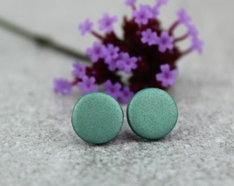 Shimmering Teal Earrings, Minimalist Studs, Teal Stud earrings, Polymer clay earrings, Metallic Teal Studs, cute earrings, Everyday studs