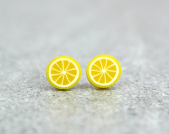 Lemon Earrings, Lemon Studs, Cute Kawaii Lemon Studs, Lemon accessories, Cute Fruit Studs, Lemon Slice Earrings, Letterbox gifts, lemon gift