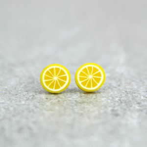 Lemon Earrings, Lemon Studs, Cute Kawaii Lemon Studs, Lemon accessories, Cute Fruit Studs, Lemon Slice Earrings, stocking filler, lemon gift