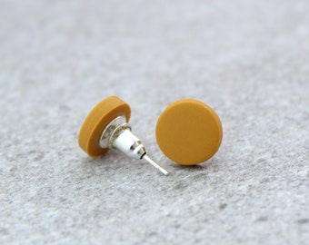 Ochre Earrings, Ochre Yellow Studs, Minimalist Earrings, Mustard Earrings, Ochre Dot Studs, Polymer clay earrings, Letterbox gifts for her