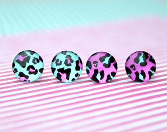Pink & Turquoise Leopard Print Studs, Choose Your Colour Earrings, Spring Accessories