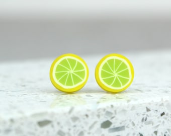 Lime Earrings, Lime Studs, Novelty earrings, Fruit Earrings, Cute Earrings, Lime Slice Earrings, Everyday Studs, Letterbox gifts, Cute studs