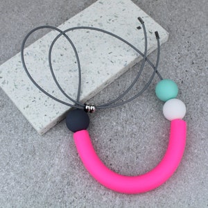 Neon pink statement necklace, Geometric curve necklace, fluorescent pink necklace, neon pink curve necklace, adjustable slide clasp necklace