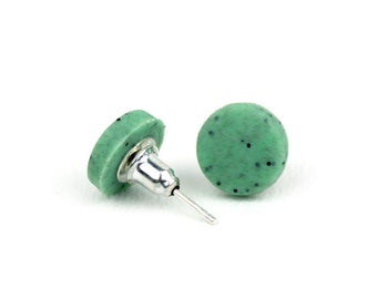 Sea green earrings, green studs, green earrings, minimalist studs, geometric earrings, basalt earrings, Green dot studs, Speckled earings
