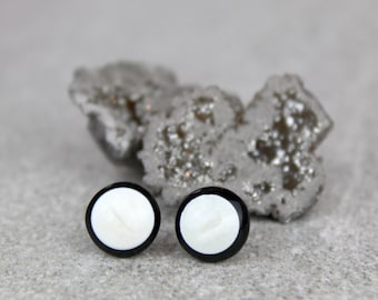 Black and White Resin earrings, Black and White Opal resin earrings, Minimalist earrings, Monochrome earrings, Black and White stud earrings