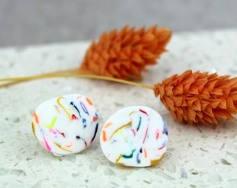 Multicoloured Terrazzo Stud Earrings, Confetti Style Statement Studs, Zero Waste Jewellery