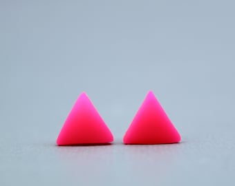 Neon Pink Triangle Earrings, Fluorescent Pink Triangle Earrings, Pink Triangle Earrings, Fluorescent Triangle Earrings, Festival Jewellery