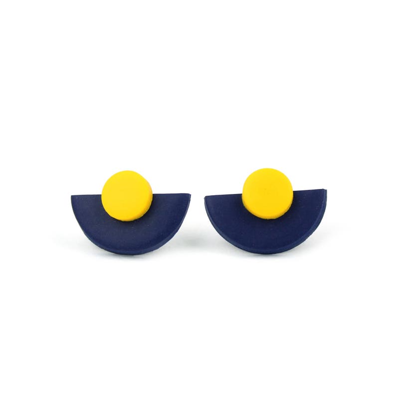 Navy and Mustard Yellow Statement Earrings Art Deco Earrings Etsy