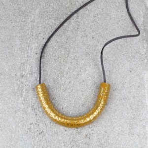 Ochre and Gold Leaf Statement Necklace. Ochre Curve Necklace, Mustard Necklace, Ochre Bib Necklace, Geometric Necklace,  Semicircle Necklace