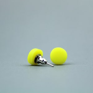 Neon Yellow Stud Earrings: Handmade Fluorescent Clay earrings, festival jewellery, Bright studs, stocking fillers