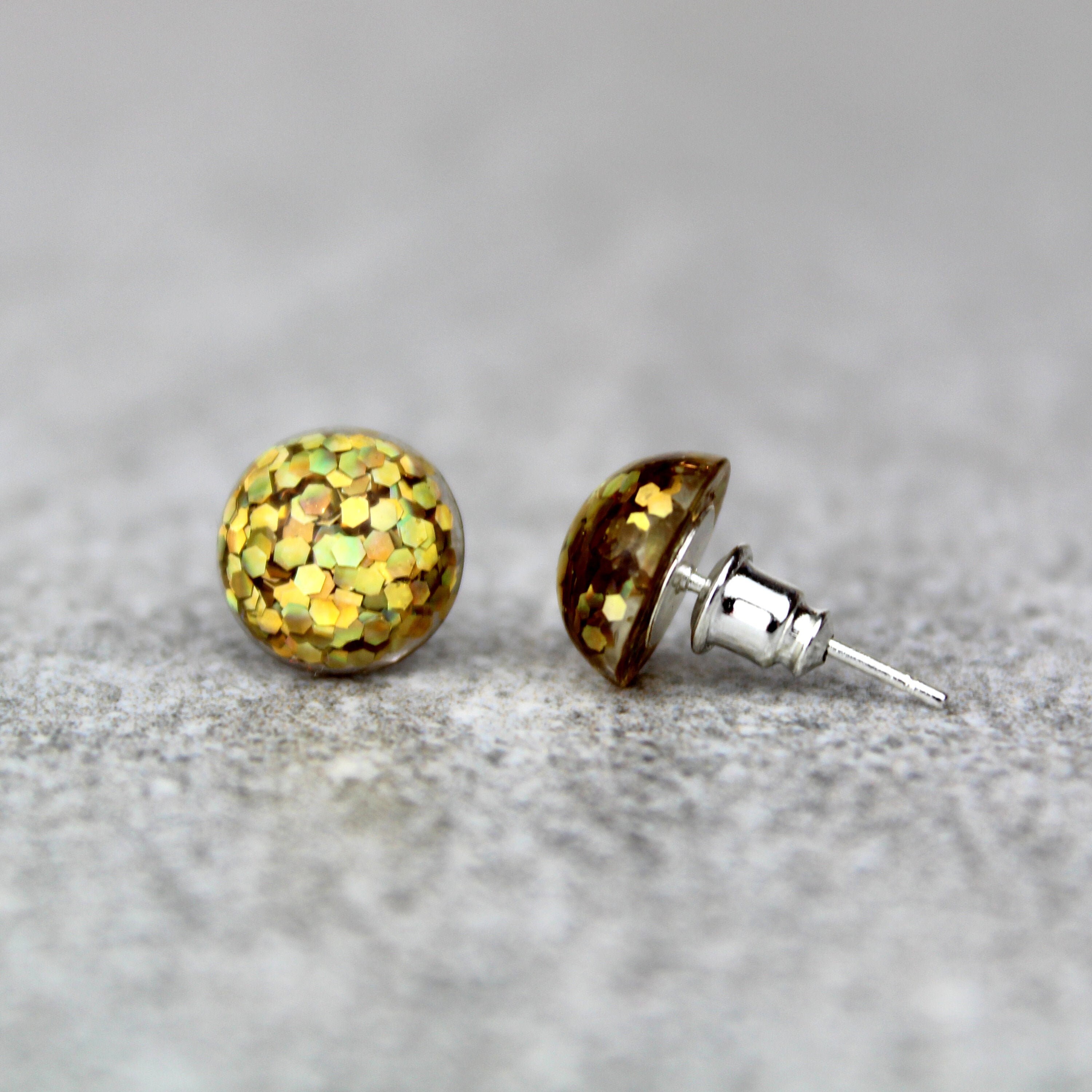 Gold Glitter resin earrings Glitter ball Earrings Christmas | Etsy