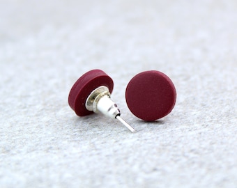 Burgundy studs, Burgundy earrings, Minimalist earrings, Bordeaux earrings, Burgundy Dot Studs,letterbox gifts, Lightweight stud earrings