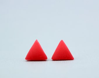 Red Triangle Earrings, Red Triangle Studs, Triangle Earrings, Red Studs, Geometric Earrings, Bright Red Earrings, Minimalist red earrings