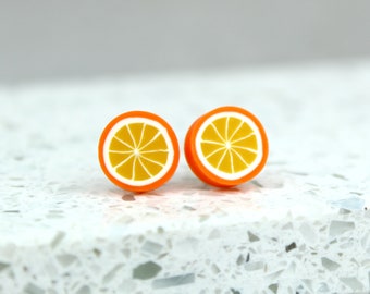 Orange Earrings, Orange Studs, Orange Fruit Earrings, Kitsch Earrings, Kawaii Studs, Orange Slice Studs, Novelty earrings, Cute Earrings