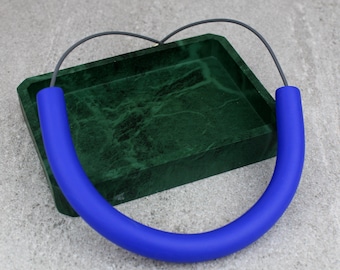 Cobalt Blue Polymer Clay Statement Necklace: Handmade Geometric Choker Matte finish, Lightweight Curve necklace