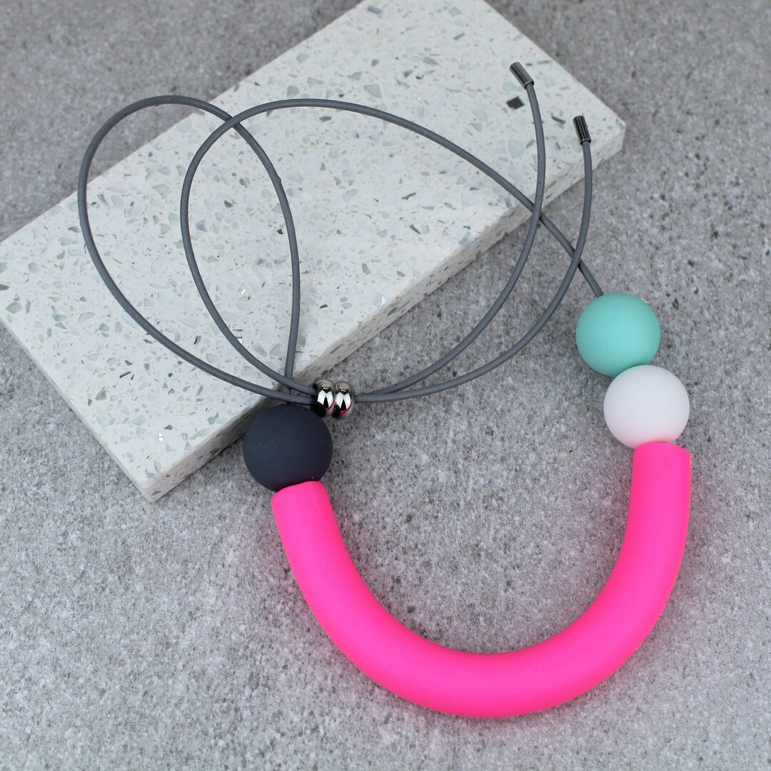 Neon Pink Statement Necklace Geometric Curve Necklace - Etsy