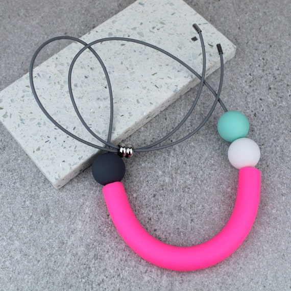 Neon Pink Statement Necklace Geometric Curve Necklace | Etsy
