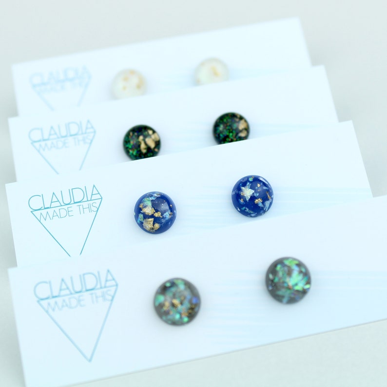Royal Blue Studs Blue and Gold Resin Studs Gold Flake Studs Etsy