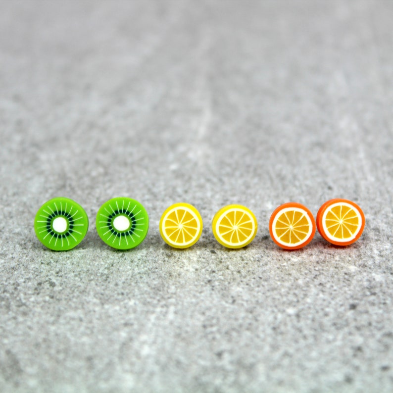 Kiwi Fruit Oorbellen, Kiwi Fruit Studs, Schattige oorbellen, Kiwi Oorbellen, Kiwi Fruit Posts, Nieuwigheid oorbellen, Fruit Oorbellen, Brievenbuscadeaus afbeelding 5