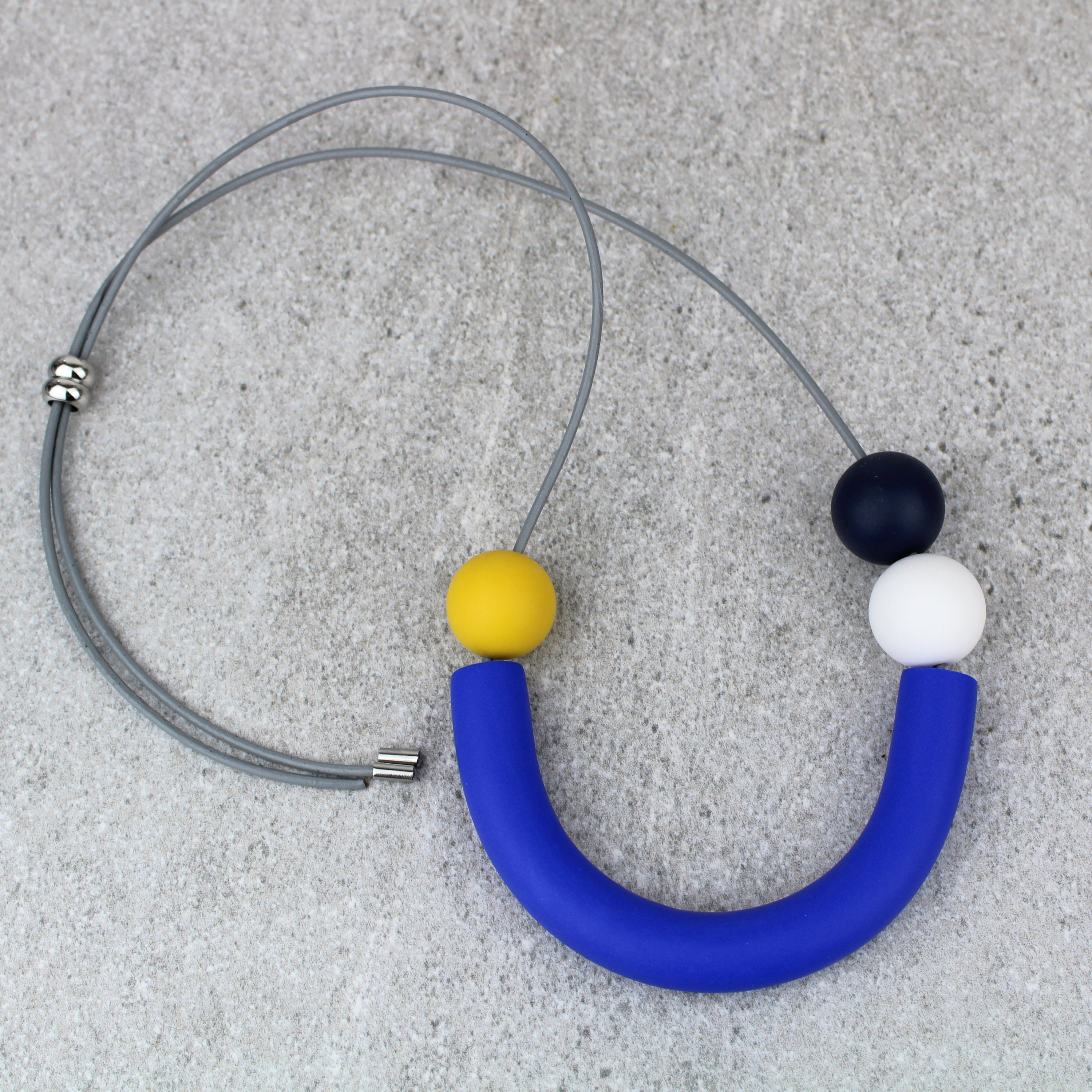 Cobalt Blue Geometric Statement Necklace: Memphis Style Adjustable…
