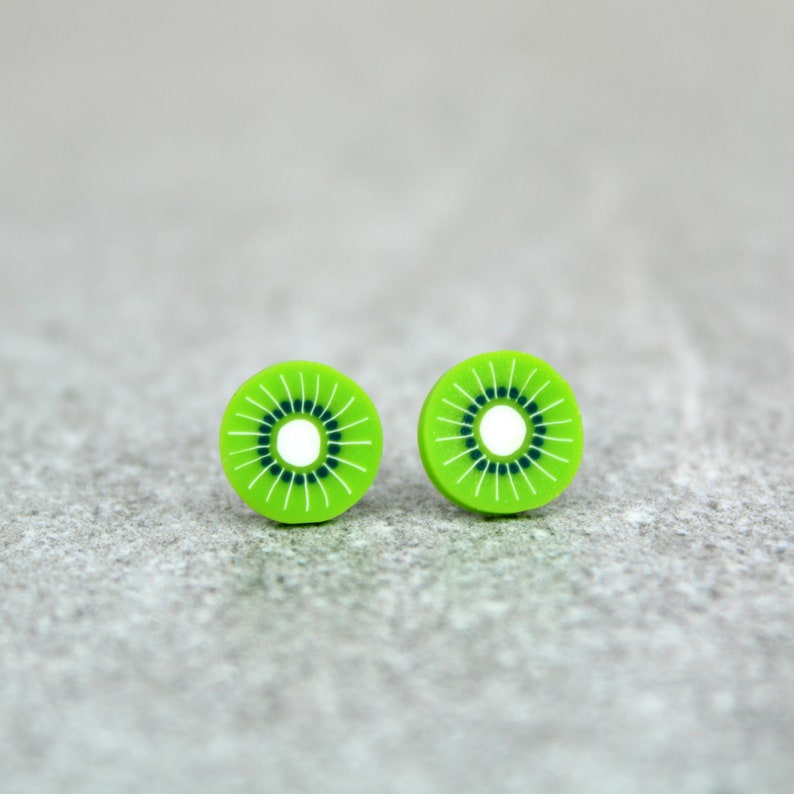 Kiwi Fruit Earrings, Kiwi Fruit Studs, Cute Earrings, Kiwi Earrings, Kiwi Fruit Posts, Novelty earrings, Fruit Earrings, Letterbox gifts image 1