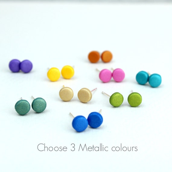 Set of 3 Mini Studs Choose Your Colours Stud Earring Gift Set Metallic Colour Mini Stud Set Multicoloured Studs Tiny Shiny Dot Studs Etsy