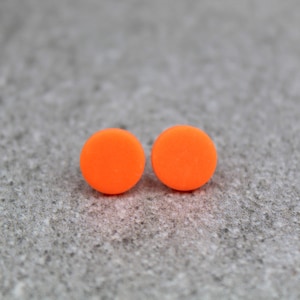 Neon Orange Stud Earrings: 9mm Fluorescent Orange Dot Studs, Festival Jewellery, Summer Accessories