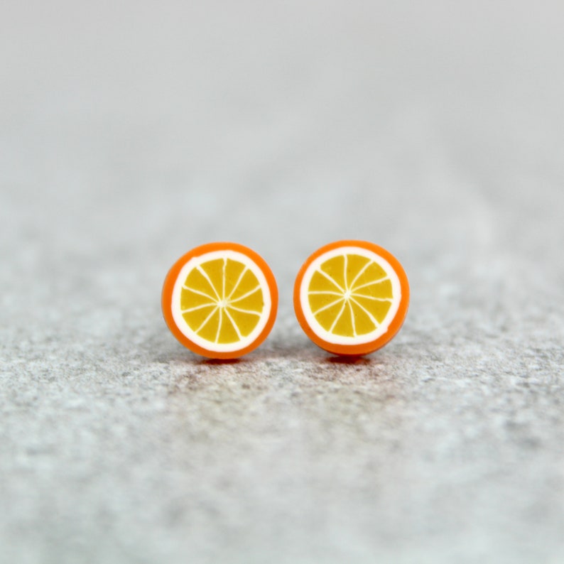 Orange Earrings Orange Studs Orange Fruit Earrings Kitsch Etsy