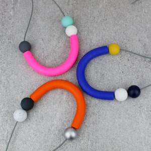 Orange statement necklace, orange necklace, Orange grey curve necklace, statement necklace, geometric necklace, adjustable length necklace image 6