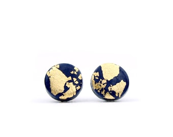 Navy & Gold Leaf Stud Earrings | Handmade Minimalist Jewellery | Mothers Day Gifts