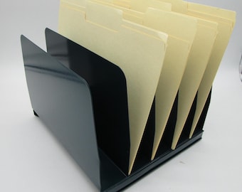 Vintage Metal Desk File Organizer, Dark Teal Green Powdercoat, Mid Century Style