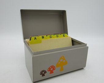 Vintage Metal Recipe Box: Retro Mushroom Decor, 3x5 Card File