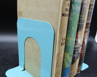 Vintage Metal Library Industrial Book Ends Aqua Blue Turquoise Powder Coat