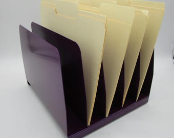 Vintage Metal Desk File Organizer: 5 Slots, Pearl Shimmer Purple Powdercoat