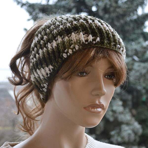 Messy Bun Hat, Beanie Crocheted Ponytail Hole Hat lovely warm autumn accessories women clothing crochet Hat