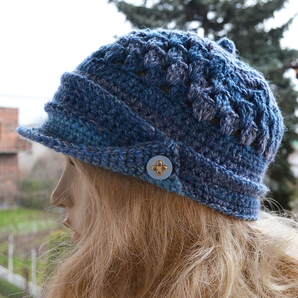 Crocheted  beanie Slouchy Hat  PEAKED CAP Winter Fashion , very warm,blue gray, women slouchy hat,Girls Hat,unique gifts