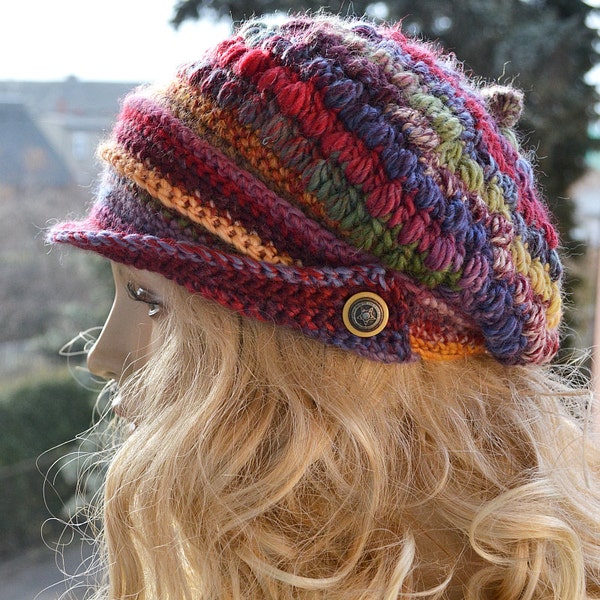 Multicolor Crocheted  PEAKED CAP beanie Slouchy Winter Fashion , very warm,women hat,Girls Hat,unique gifts