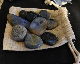 Set of 9 Tumbled Dumortierite gemstones