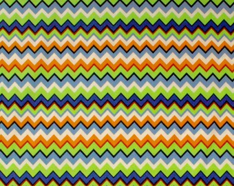 Chevron Fabric, Chartreuse/White/Orange/Red/White/Blue Fabric, Modern Quilt/Home Decor Fabric Yardage. (1) Yard 36'' Length, 44/45''' Width