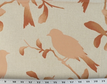 Drapery Fabric, Upholstery Fabric, Birds Fabric, Slip Cover Fabric, Duvet Cover Fabric, Peach/Coral/Natural Fabric, Fabric By The Yard