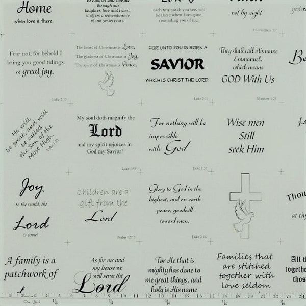 Religious Text  Fabric, Quilting Fabric, Scripture Fabric, Inspiration Fabric, Mask Fabric, Craft Supplies, Sewing/Diy, Yard/Half Yard