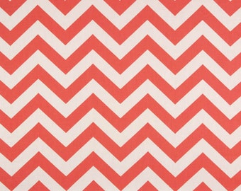 Drapery Fabric, Upholstery Fabric, Chevron Fabric, Duvet Cover Fabric, Coral/White, Zig Zag Fabric, Geometric, Fabric By The Yard, Half Yard