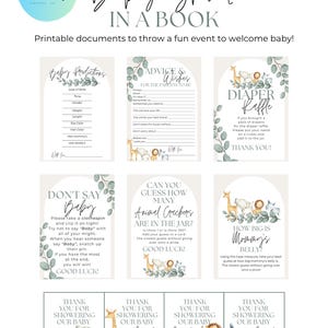 Safari Baby Shower In a Book 7 Games & Pages to Host an Event Printable Download